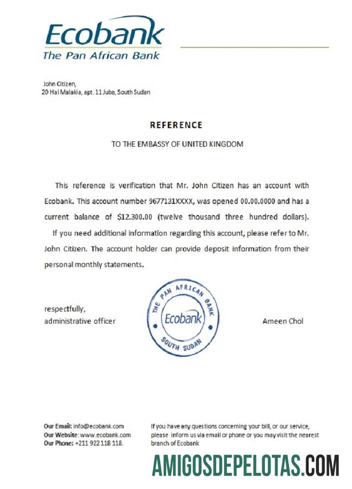 Referência do Ecobank do Sudão do Sul amostra